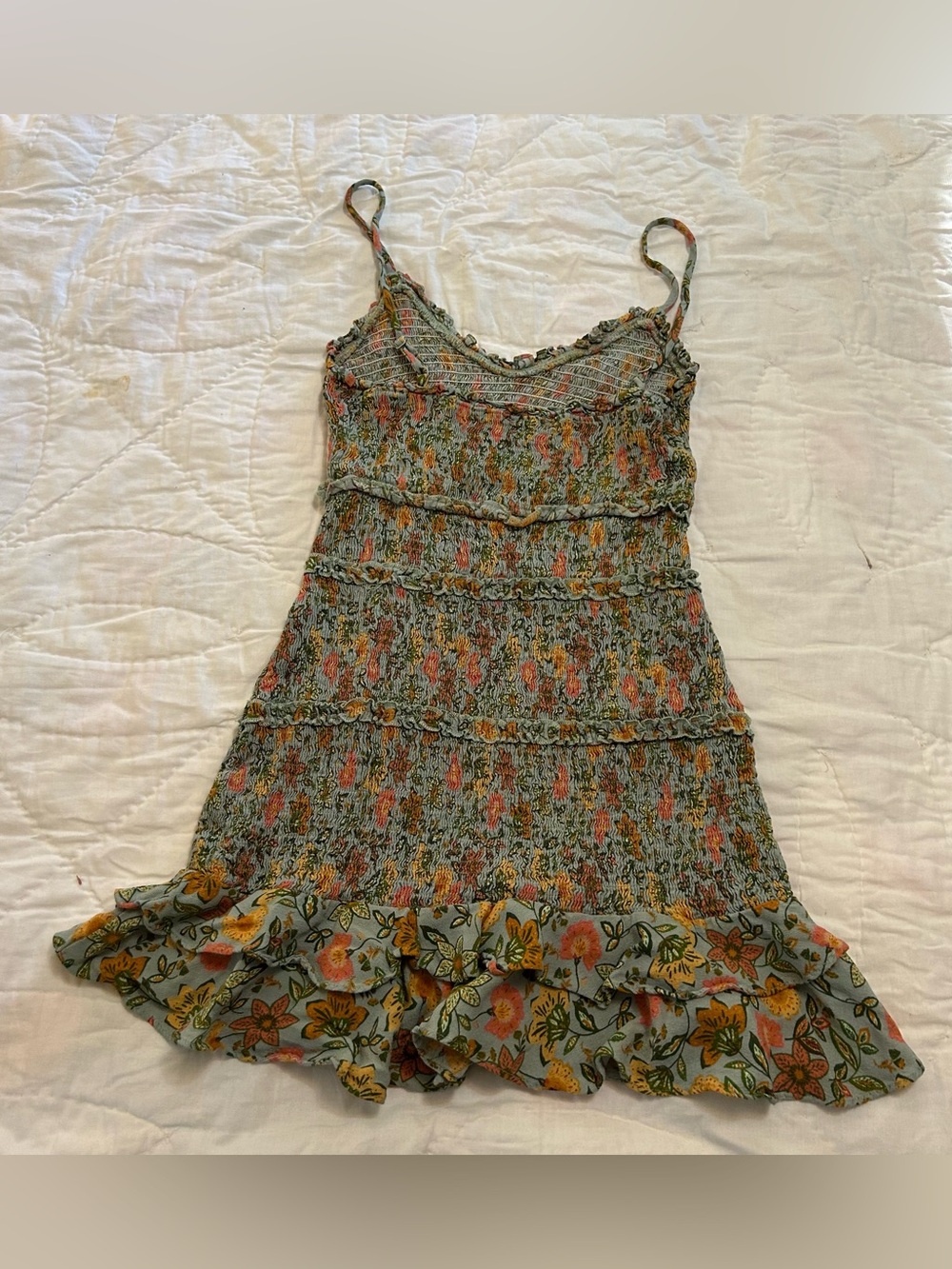 VICI Floral Smocked Mini Dress Womens S Tiered Ruffle Cottagecore Sundress - Picture 10 of 10